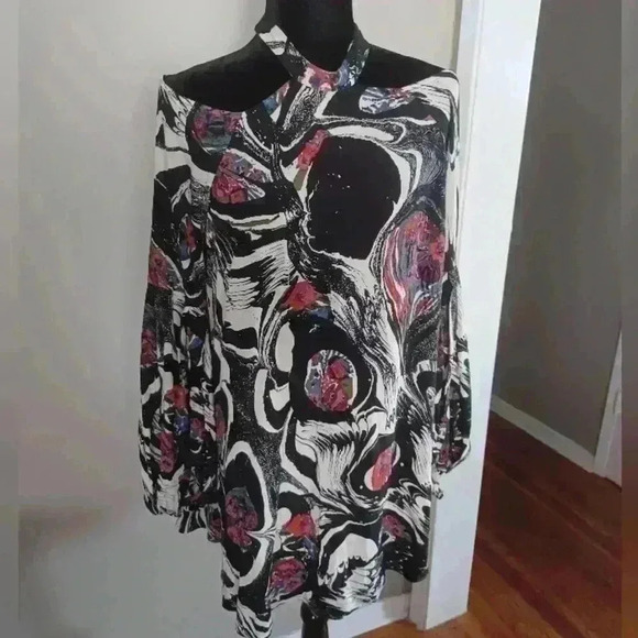 Free People Womens Drift Away Black Print Cold Shoulder Tunic Dress/ Top S - Picture 4 of 15
